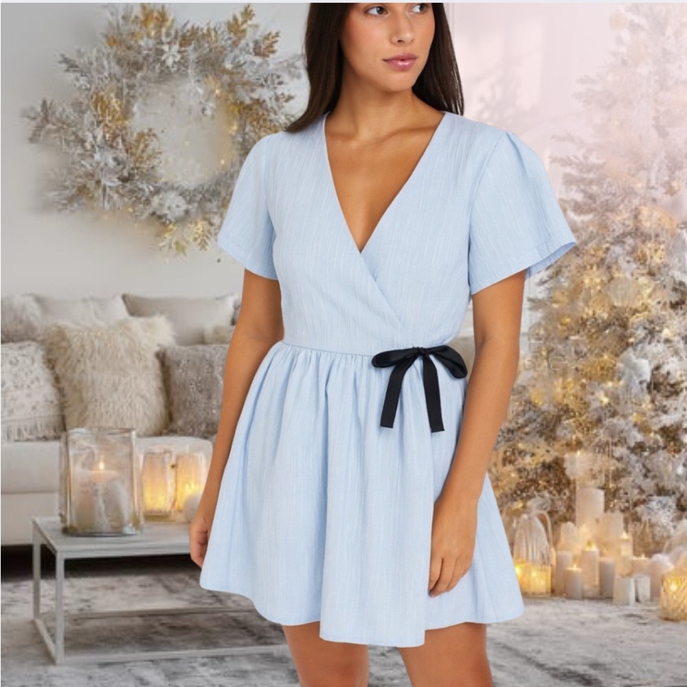 ASOS GhoSpell Light Blue Wrap Blouse Dress